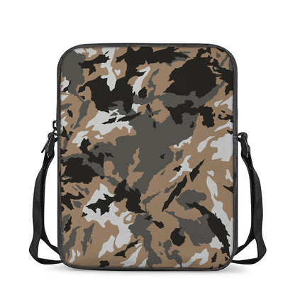 Brown And Black Camouflage Print Rectangular Crossbody Bag