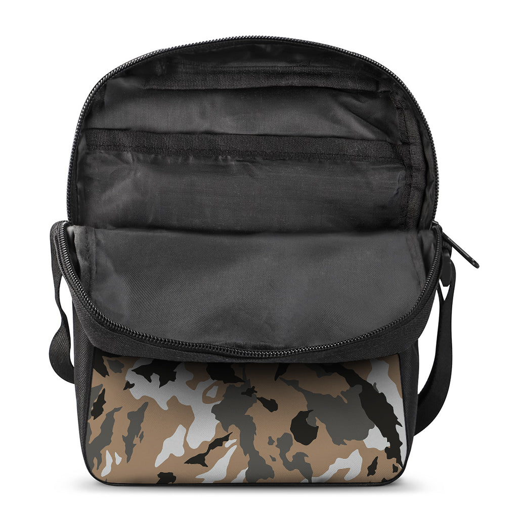 Brown And Black Camouflage Print Rectangular Crossbody Bag