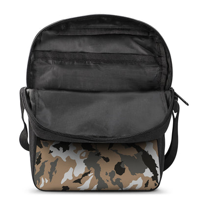 Brown And Black Camouflage Print Rectangular Crossbody Bag