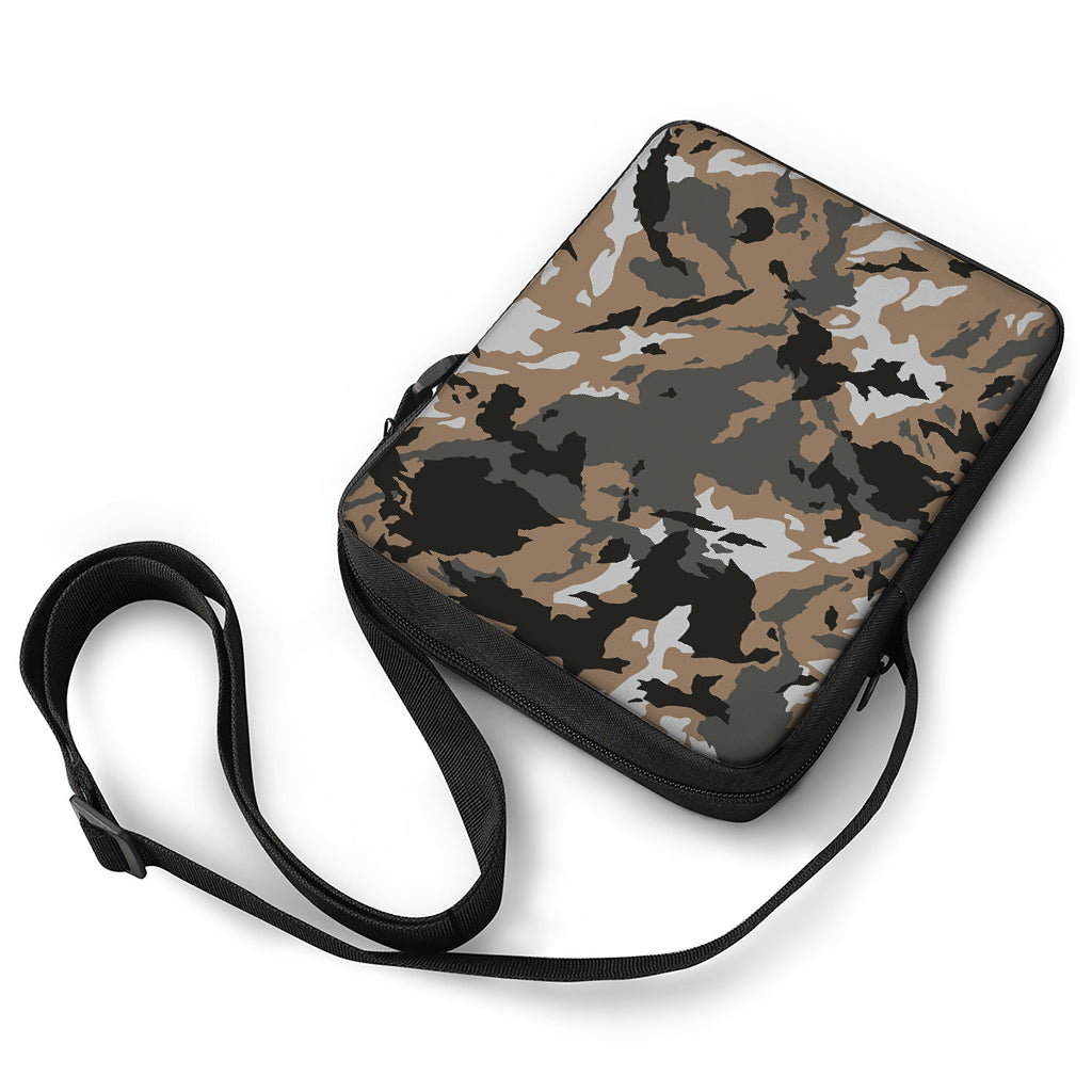 Brown And Black Camouflage Print Rectangular Crossbody Bag