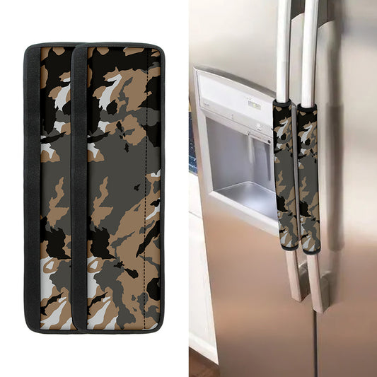 Brown And Black Camouflage Print Refrigerator Handle Covers