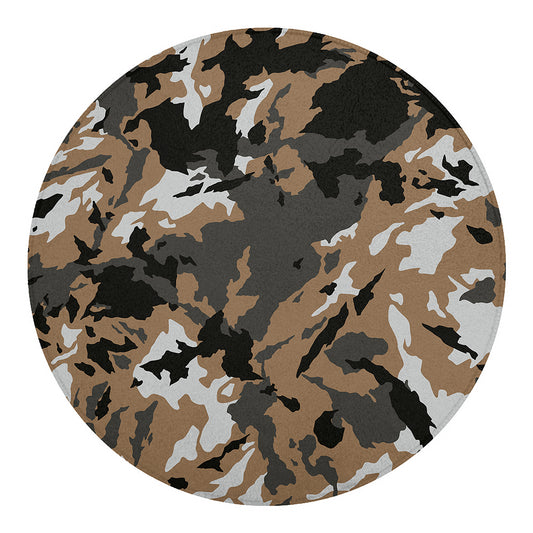 Brown And Black Camouflage Print Round Blanket