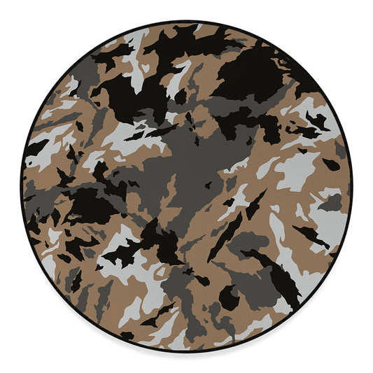 Brown And Black Camouflage Print Round Floor Mat