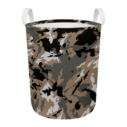 Brown And Black Camouflage Print Round Laundry Basket