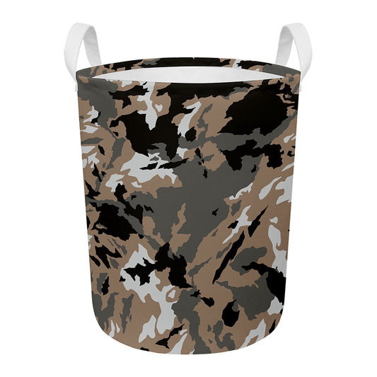 Brown And Black Camouflage Print Round Laundry Basket