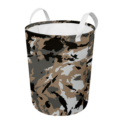 Brown And Black Camouflage Print Round Laundry Basket