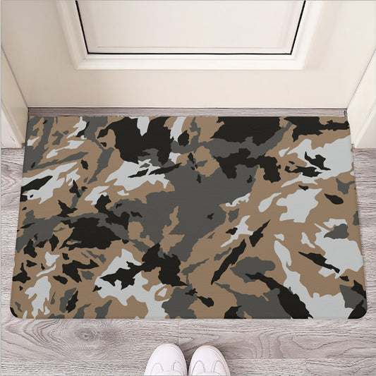 Brown And Black Camouflage Print Rubber Doormat