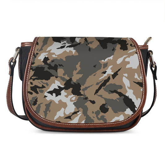 Brown And Black Camouflage Print Saddle Bag