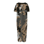 Brown And Black Camouflage Print Short Sleeve Long Nightdress
