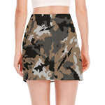Brown And Black Camouflage Print Side Slit Mini Skirt