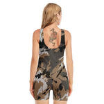 Brown And Black Camouflage Print Sleeveless One Piece Swimsuit