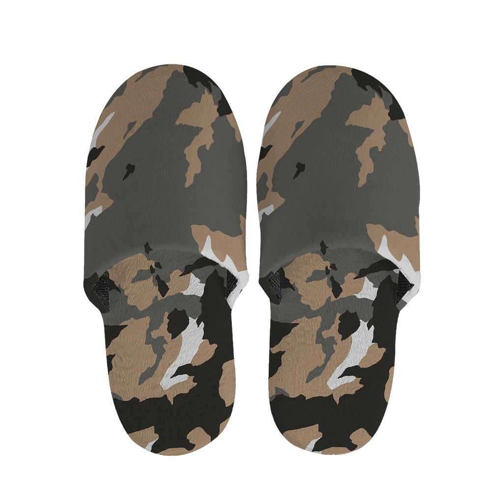 Brown And Black Camouflage Print Slippers