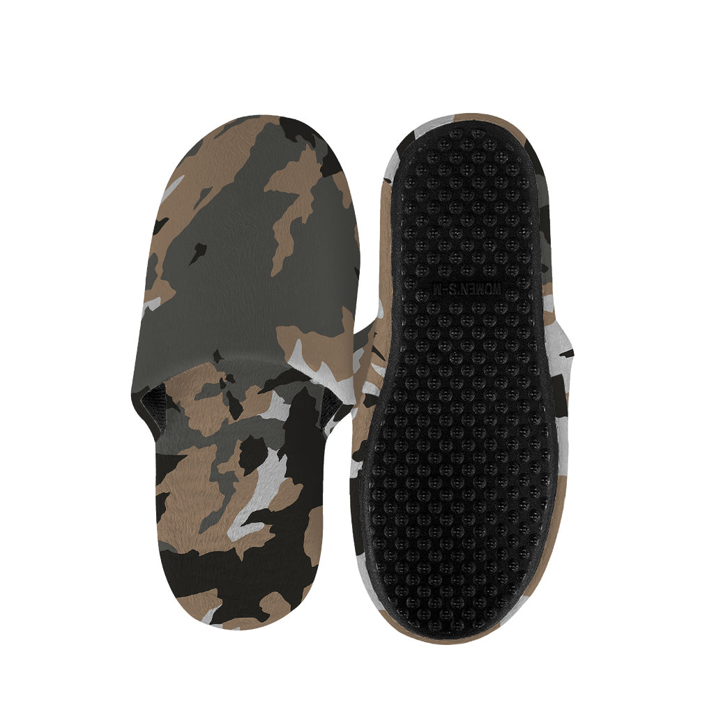 Brown And Black Camouflage Print Slippers