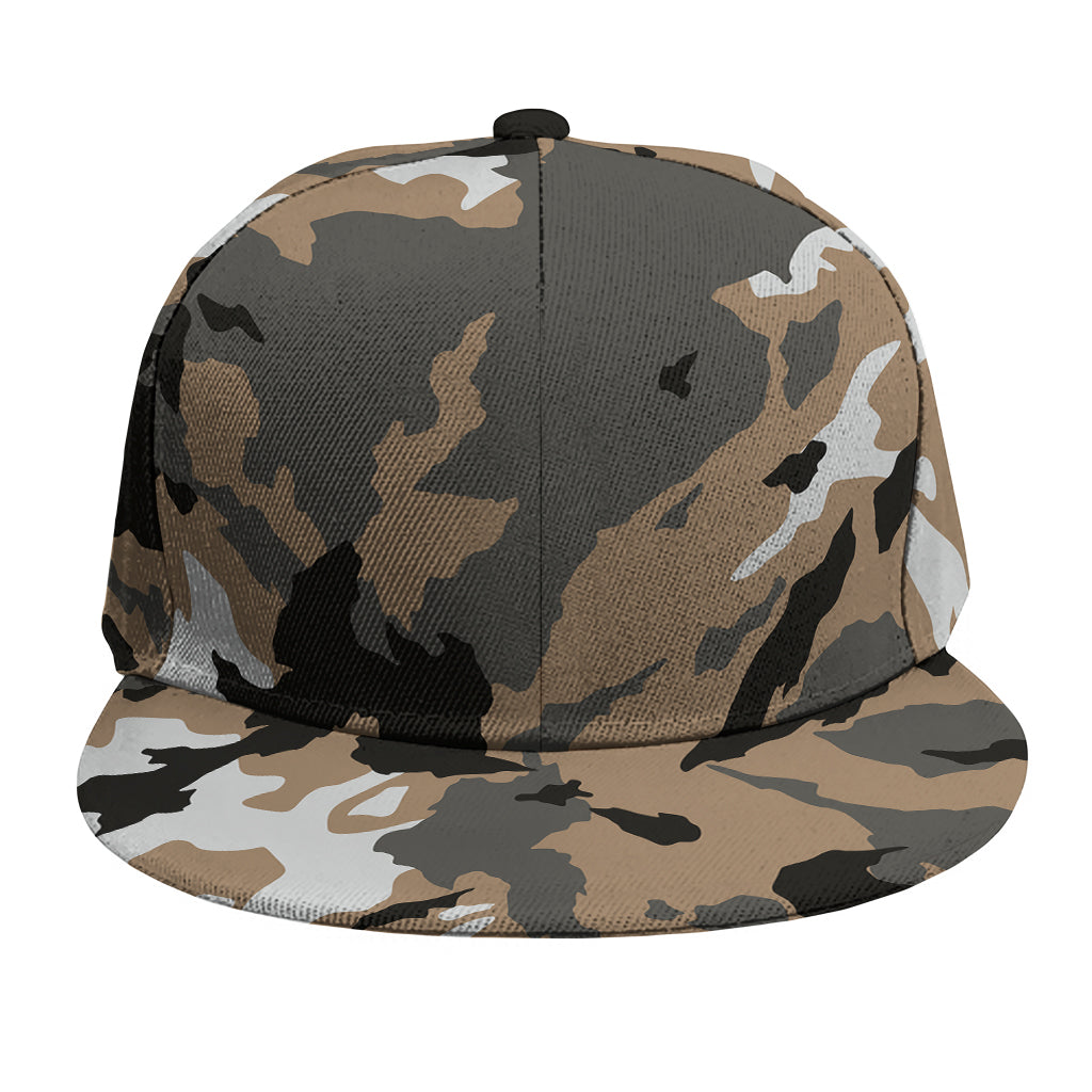 Brown And Black Camouflage Print Snapback Cap