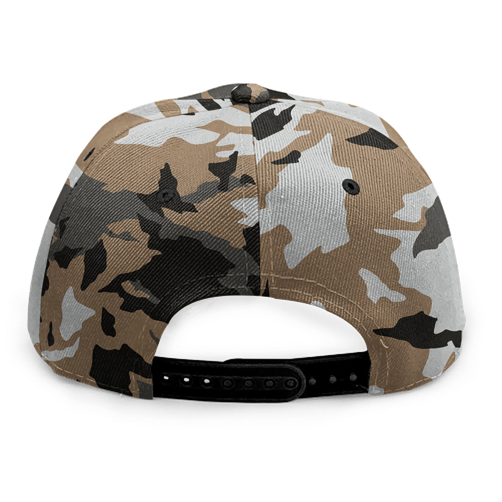 Brown And Black Camouflage Print Snapback Cap