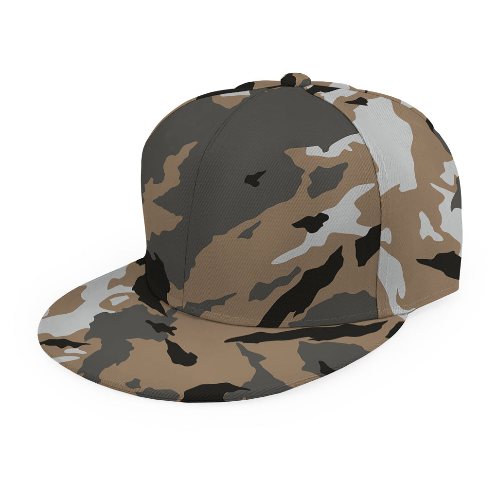 Brown And Black Camouflage Print Snapback Cap