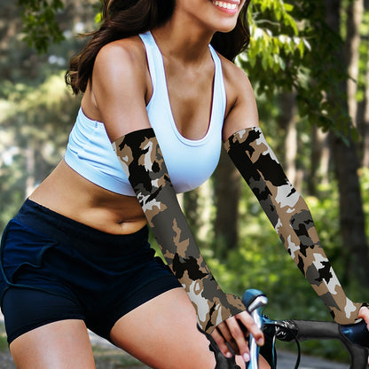 Brown And Black Camouflage Print Sun Protection Arm Sleeves