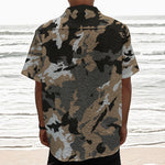 Brown And Black Camouflage Print Textured Short Sleeve Shirt