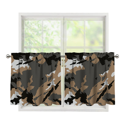 Brown And Black Camouflage Print Tier Curtains