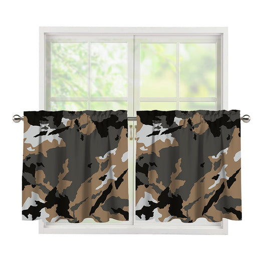 Brown And Black Camouflage Print Tier Curtains