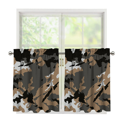 Brown And Black Camouflage Print Tier Curtains