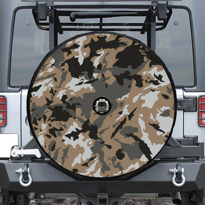 Brown And Black Camouflage Print Tire Cover With Camera Hole