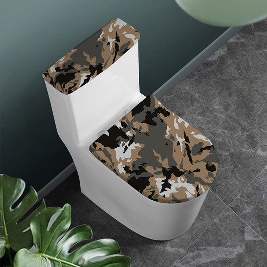 Brown And Black Camouflage Print Toilet Lid And Tank Cover Set