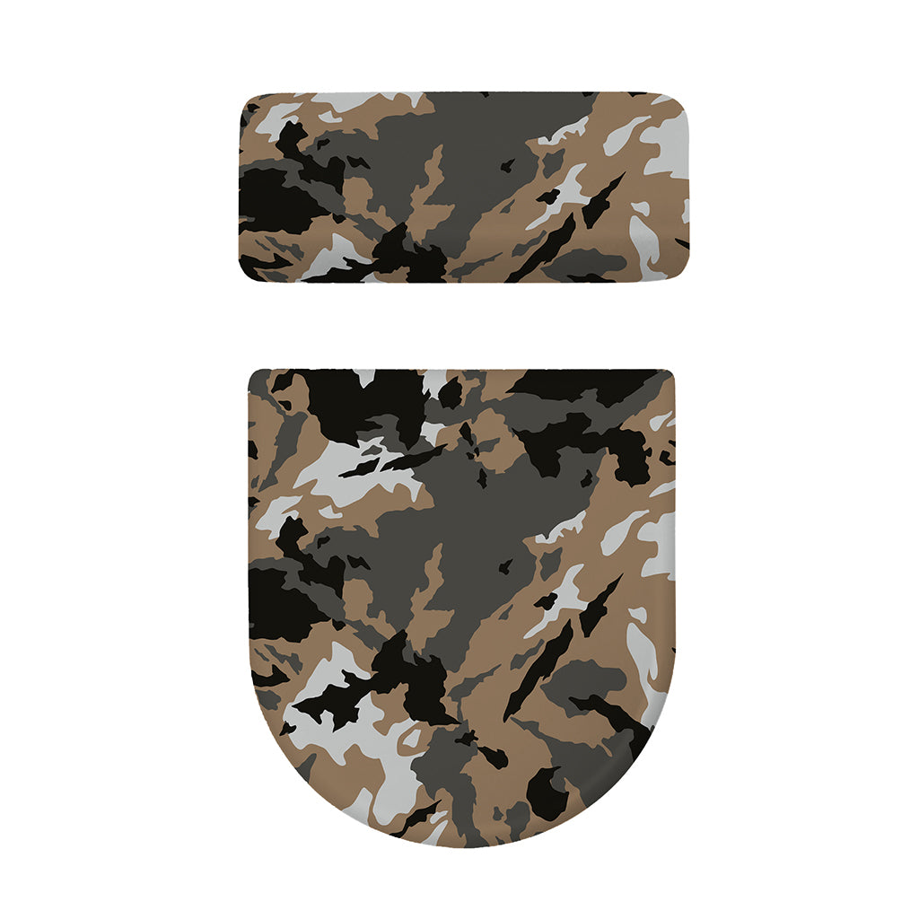 Brown And Black Camouflage Print Toilet Lid And Tank Cover Set
