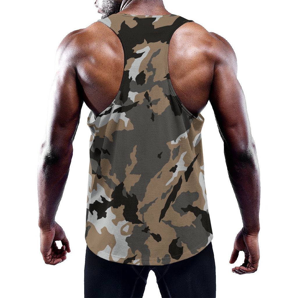 Brown And Black Camouflage Print Training Tank Top
