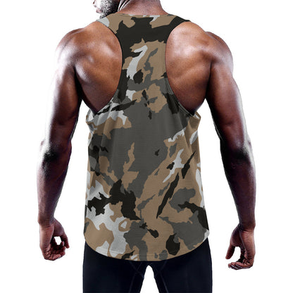 Brown And Black Camouflage Print Training Tank Top