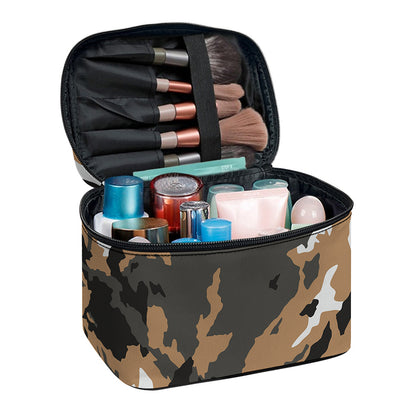 Brown And Black Camouflage Print Travel Makeup Bag