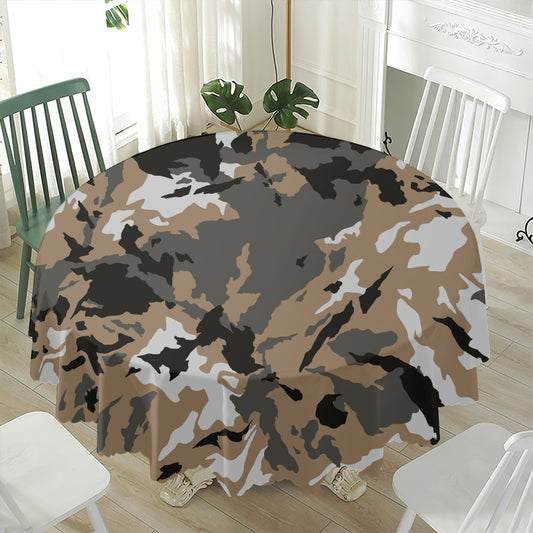 Brown And Black Camouflage Print Waterproof Round Tablecloth