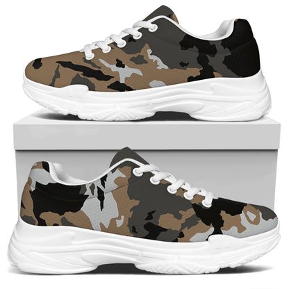 Brown And Black Camouflage Print White Chunky Shoes