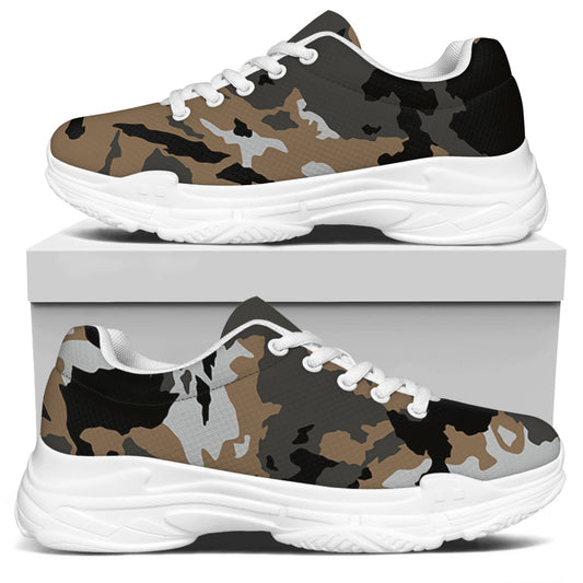 Brown And Black Camouflage Print White Chunky Shoes