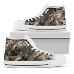 Brown And Black Camouflage Print White High Top Sneakers