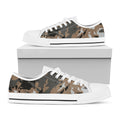 Brown And Black Camouflage Print White Low Top Sneakers