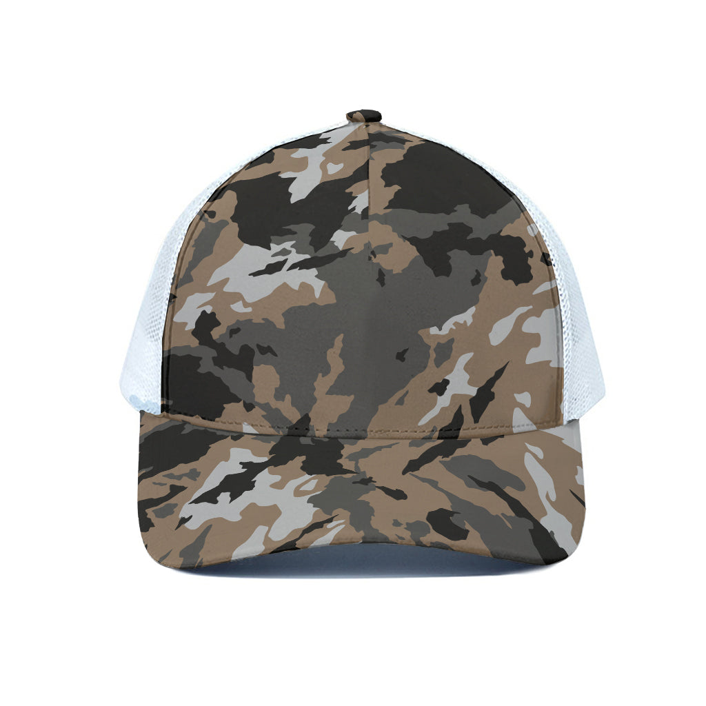Brown And Black Camouflage Print White Mesh Trucker Cap