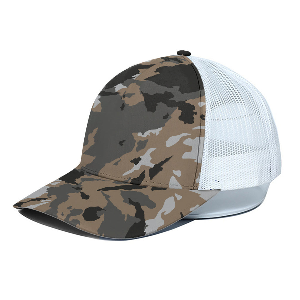 Brown And Black Camouflage Print White Mesh Trucker Cap