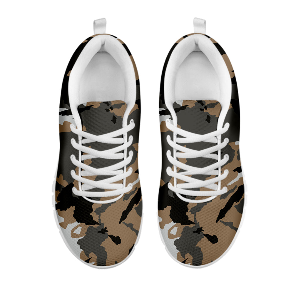 Brown And Black Camouflage Print White Running Shoes