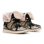 Brown And Black Camouflage Print Winter Boots