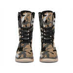 Brown And Black Camouflage Print Winter Boots