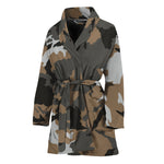 Brown And Black Camouflage Print Women's Bathrobe
