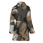 Brown And Black Camouflage Print Women's Bathrobe