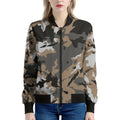 Brown And Black Camouflage Print Women's Bomber Jacket