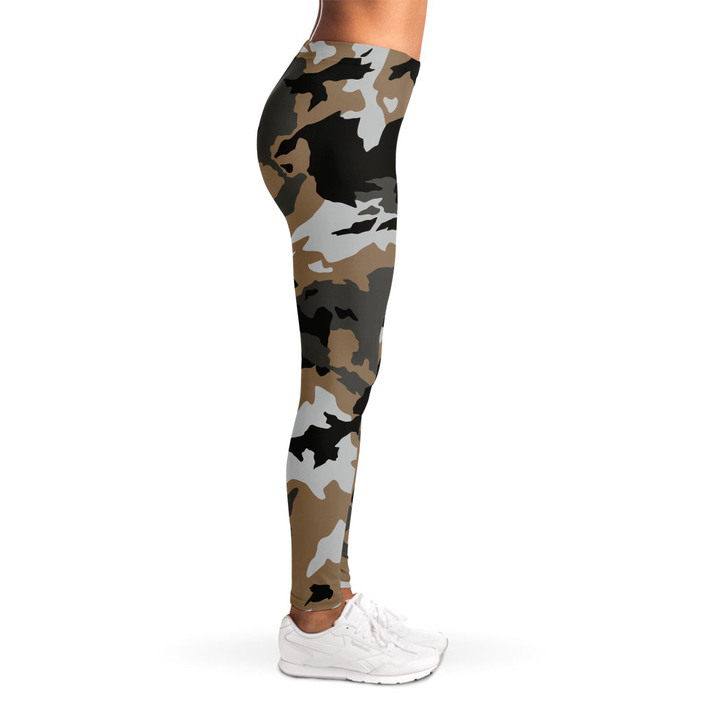 Brown And Black Camouflage Print Women's Leggings