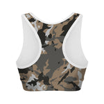 Brown And Black Camouflage Print Women's Sports Bra
