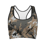 Brown And Black Camouflage Print Women's Sports Bra
