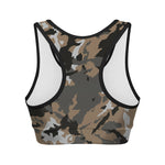 Brown And Black Camouflage Print Women's Sports Bra