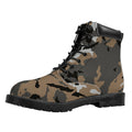 Brown And Black Camouflage Print Padded Collar Lace Up Boots