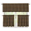 Brown And Black Houndstooth Print 3 Piece Kitchen Curtains